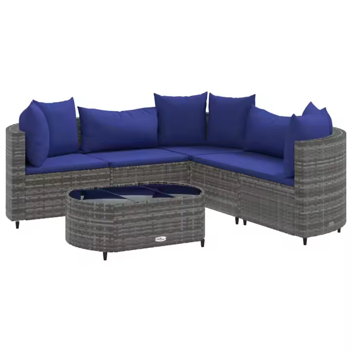 vidaXL Set de muebles de jardín 6 pzas y cojines ratán sintético gris - 1