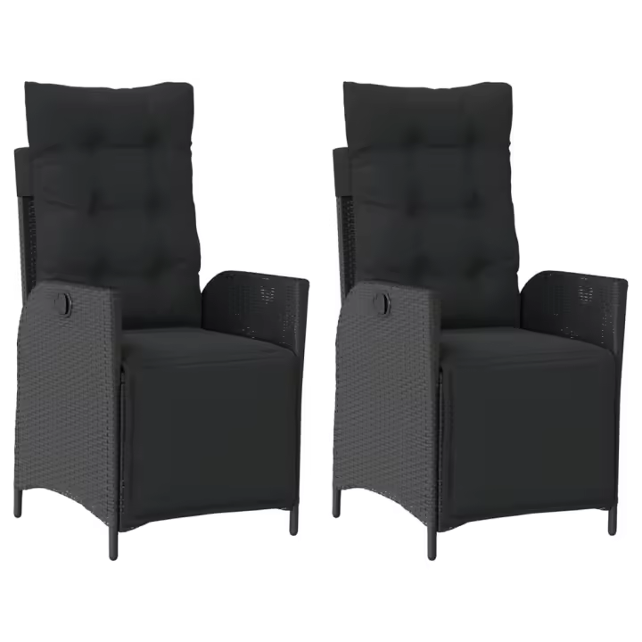 Jardín con reposapiés 2 UDS sillones reclinables PE Negro - 1