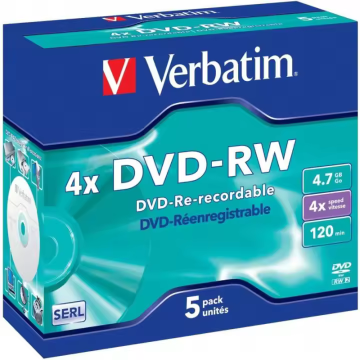 Caja De Verbatim Dvd-rw 4x Caja Ancha Mod.43285 Regrabable ( Precio X 5 Unidad ) - 1
