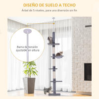PawHut Árbol Rascador para Gatos 40x34x230-260 cm Árbol Escalador de Gato para Fijar al Techo Altura Ajustable con Plataformas Hamaca y Postes de Sisal Beige - details 4