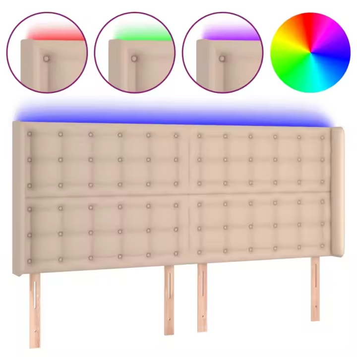 vidaXL Cabecero con LED cuero sintético capuchino 163x16x118/128cm - 1