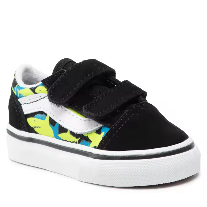Vans Zapatillas Old Skool Toddler Glow Sharks para niños con cierre velcro - Sneakers Vans para niños y niñas con cierre velcro adherente - 1