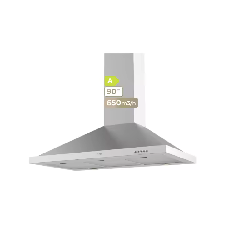 EVVO Campana Extractora Piramidal CE26 Pyramid, Ancho 90 cm, Potencia 650 m³/h, LED,Filtro de Carbón y Aluminio de 5 Capas - 1