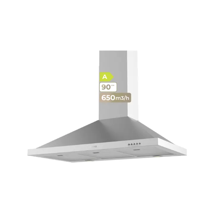 EVVO Campana Extractora Piramidal CE26 Pyramid, Ancho 90 cm, Potencia 650 m³/h, LED,Filtro de Carbón y Aluminio de 5 Capas - 1