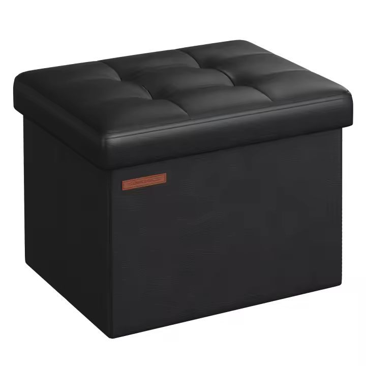 SONGMICS Puff Almacenaje 41 cm, Baúl de Almacenaje, Taburete Reposapiés, Negro Simple/Marrón Café - 1