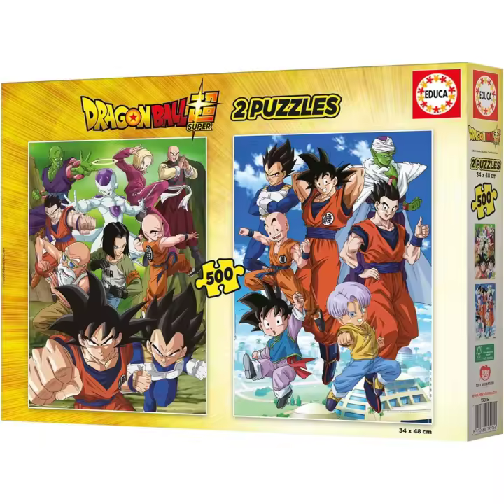 Educa - Dragon Ball | Pack de 2 Puzzles con 500 Piezas Cada uno. Medidas: 34 x 48 cm. Incluye Cola Fix Puzzle. A Partir de 11 años - 1