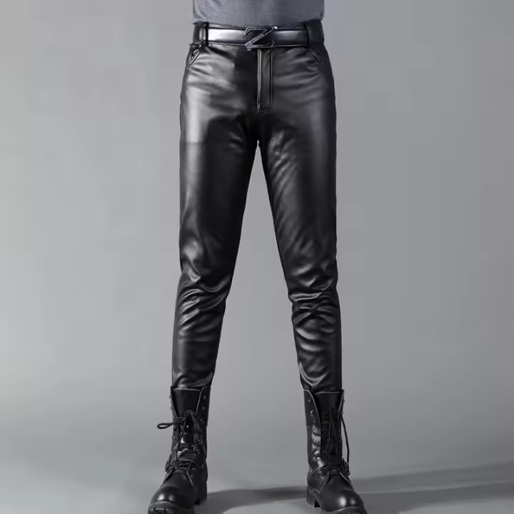 Pantalones De Cuero Para Hombre Corte Fino Ajustado Elasticidad Moda Pantalones De Motociclista Para Noche Club Fiesta Y Danza - 1