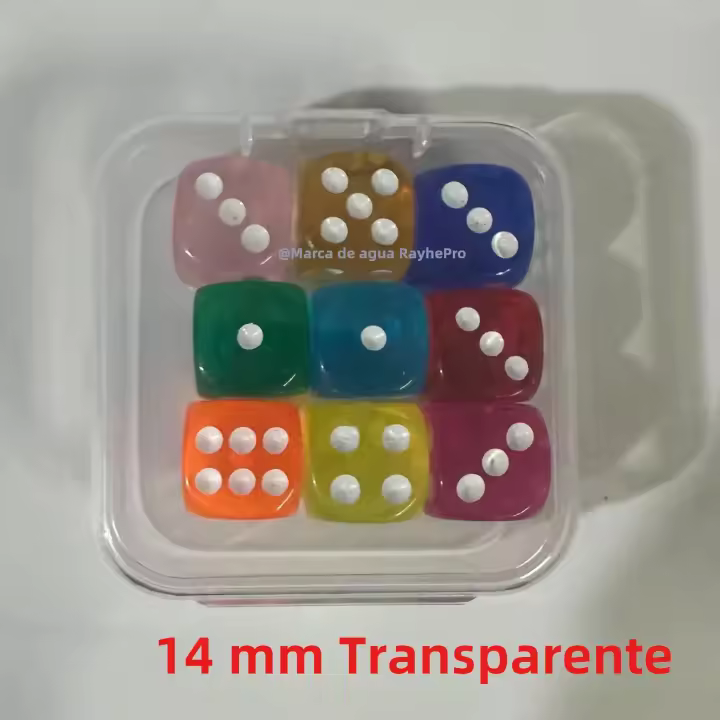 9 Piezas De Dados Colores Transparentes Con Caja Dados De 6 Cara 14mm/16mm Para Juegos De Mesa Aprendizaje Matemático Clase - 1