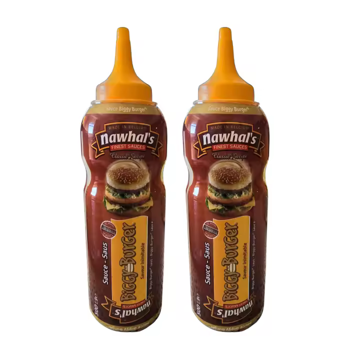 2 BOTES DE SALSA  BIGGY BURGHER (HALAL))NAWHAL'S SAUCE-SAUS SAVEUR INIMITABLE 500G .DE BELGICA - 1