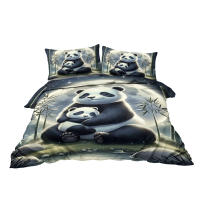 Juego De Cama Panda Luna 3 Piezas Con Fundas De Almohada Para Adultos Y Adolescentes Microfibra Animal Impresión Edad Indiferente Estilo Moderno - details 3