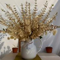 20pcs Ramas De Eucalipto Dorado Decoración Artificial De Hojas De Eucalipto Falsas Para Decoración Del Hogar En PVC - details 1