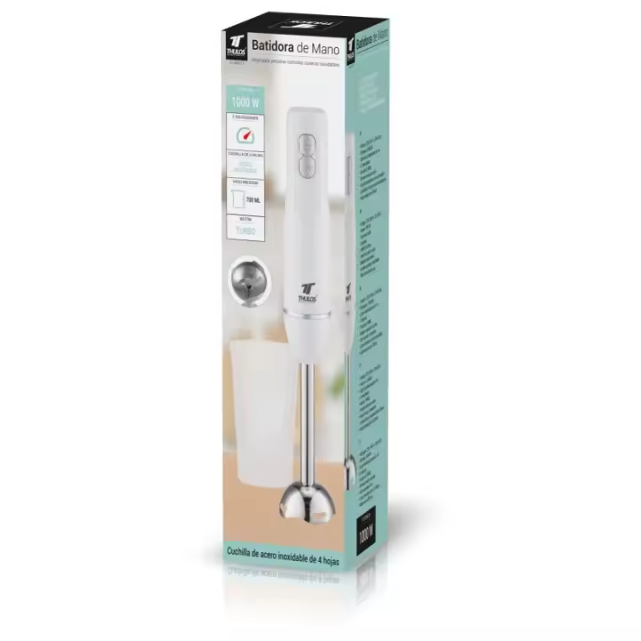 Batidora de mano 1000W, 2 velocidades + función TURBO. Incluye vaso medidor de 700 ml. THULOS TH-BM712 - MEZCLADOR ALIMENTOS - 1