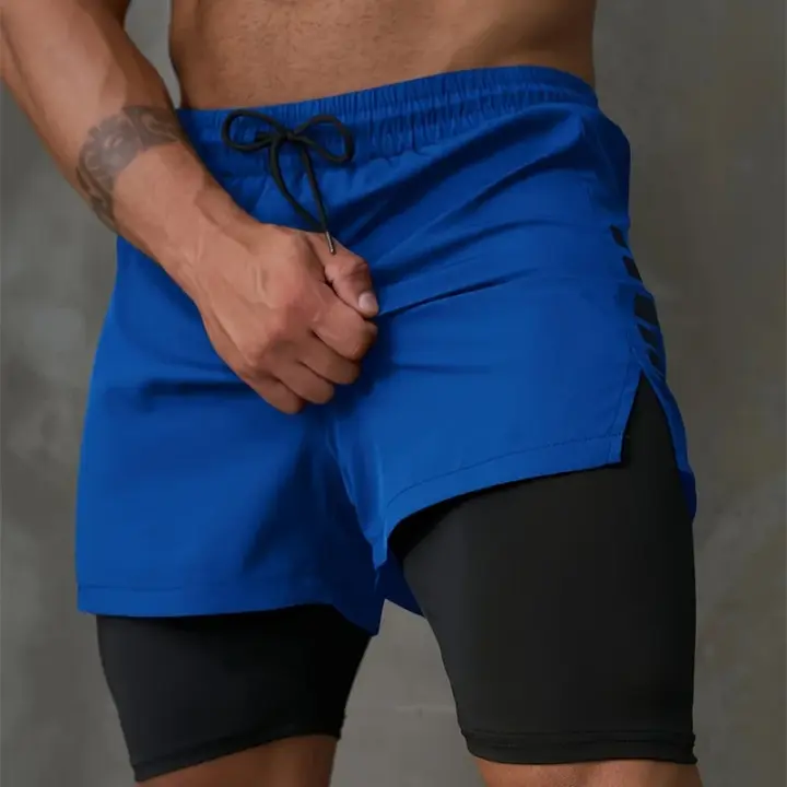 Shorts De Correr Para Hombre 2 En 1 Gimnasio Deportes Secado Rápido Entrenamiento Fitness Carreras Verano Pantalones De Exterior - 1