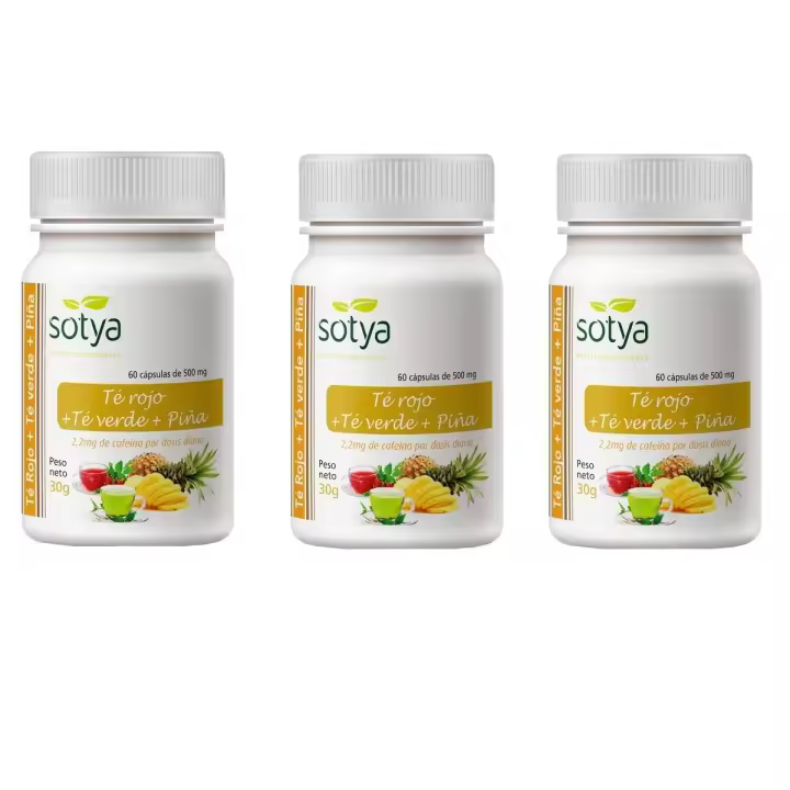 SOTYA TE VERDE + TE ROJO + PIÑA 500 MG 60 CAPSULAS PACK 3 UNIDADES - 1