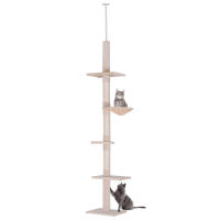 PawHut Árbol Rascador para Gatos 40x34x230-260 cm Árbol Escalador de Gato para Fijar al Techo Altura Ajustable con Plataformas Hamaca y Postes de Sisal Beige - details 0