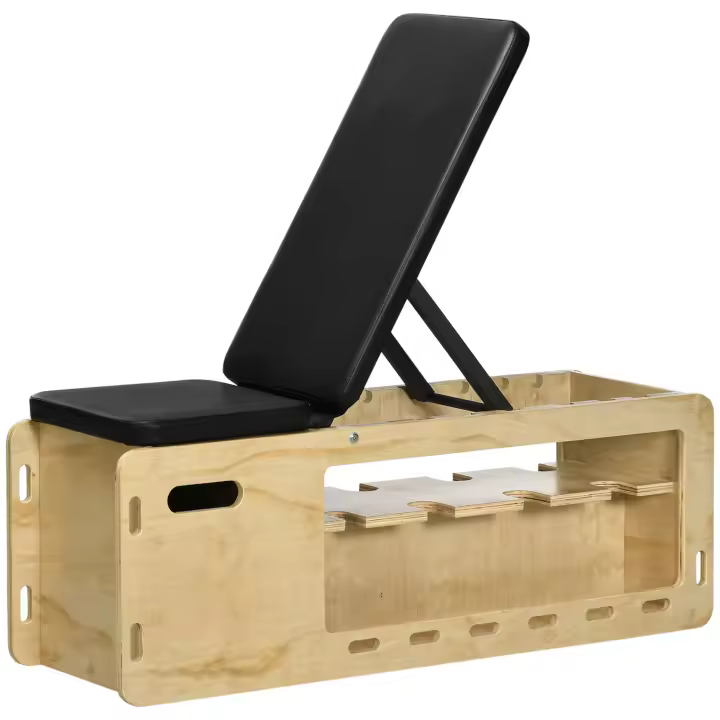 HOMCOM Banco de Pesas, Banco de Entrenamiento con Caja de Almacenamiento y Bandas de Resistencia, Banco de Fitness Ajustable para Levantamiento de Pesas, Entrenamiento de Fuerza, Madera Maciza - 1