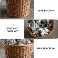 Cesta De Papel Poubelle Tejida Estilo Rotan Sin Tapa Para El Hogar Caja De Basura Tejida Artificialmente En Color Natural - details 2