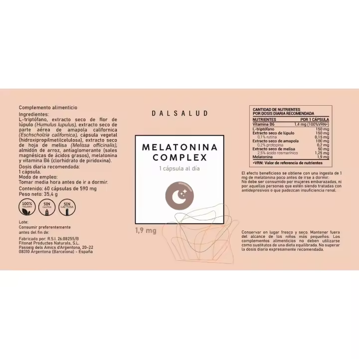 Melatonina Complex (60 Cápsulas) Dalsalud. - 1