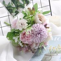 1 Bouquet De Flores Artificiales Moradas Peonía Y Rosas Para Decoración De Bodas Y Salón De Estilo Otoño Material Seda - details 6