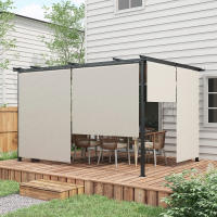 Outsunny Pérgola de Jardín 4x3 m Cenador para Exterior con Techo Retráctil 4 Cortinas Enrollables de Poliéster y Marco de Metal para Patio Terraza - details 1