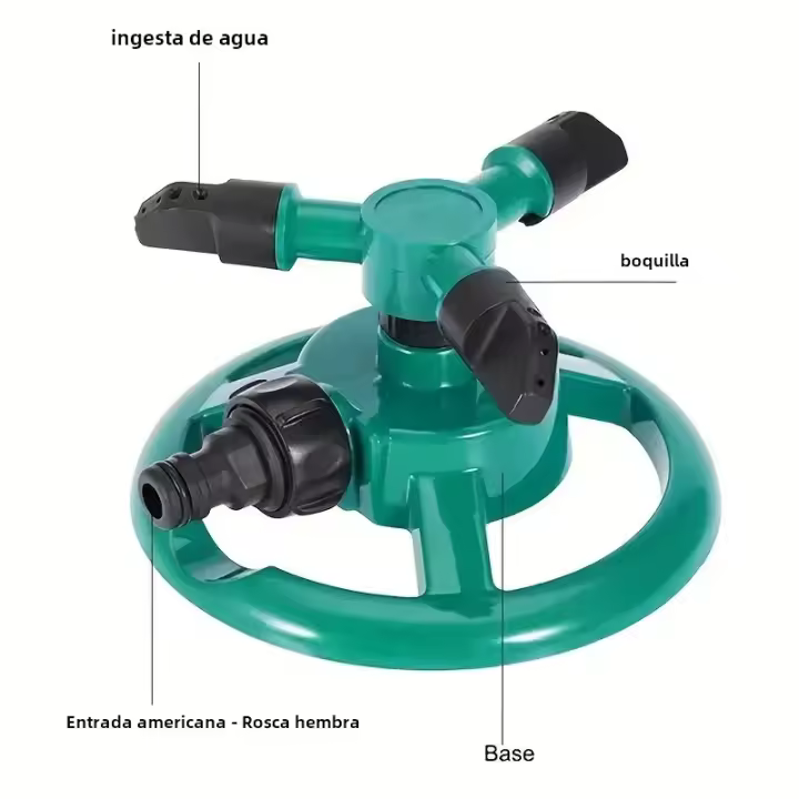 Sistema De Riega Jardín 360° Con 3 Brazos Giratorios Para Un Riego Eficiente Del Césped Y Jardín (Verde) - 1