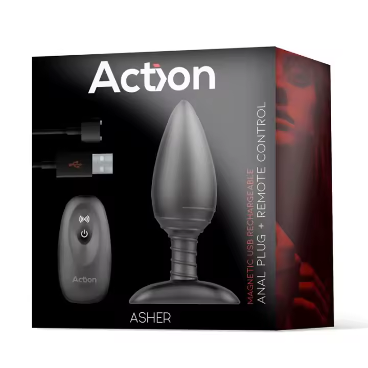 ACTION ASHER PLUG ANAL CON CONTROL REMOTO USB MAGNÉTICO COLOR NEGRO JUGUETES SEXUALES - 1