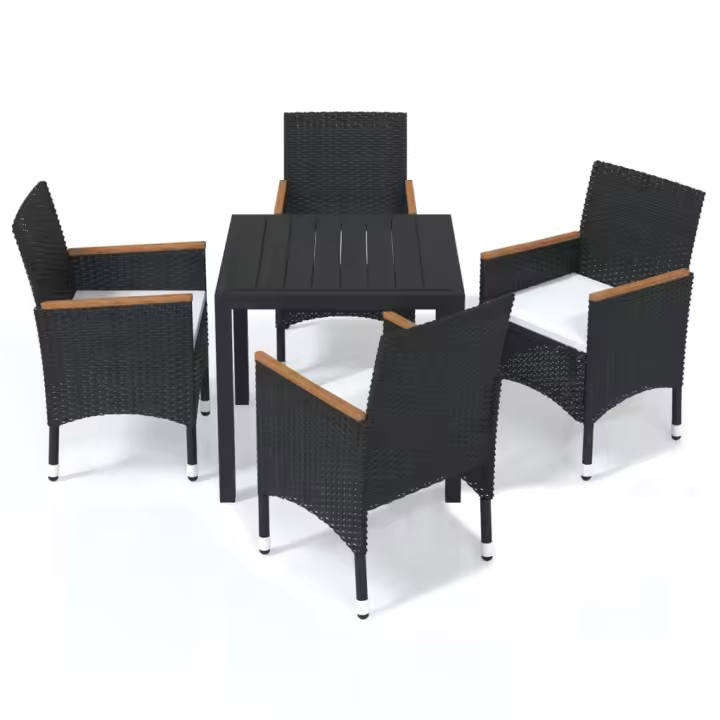 vidaXL Juego muebles jardín 5 pzas con cojines ratán sintético negro - 1