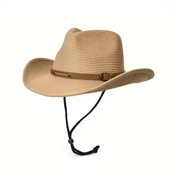 Sombrero De Vaquero Estilo Jazz Amplio Para Hombres Y Mujeres Proteccion Solar Para La Playa Y Verano Con Cuerda De Viento - 1