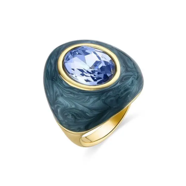 Anillo Luxenter Amarke con esmalte verde y Piedra Azulona - SGU20240416 - 1