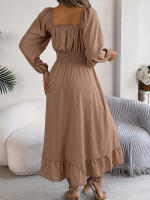 Vestido Largo Elegante De Verano Con Cuello Cuadrado Y Mangas Largas Para Damas De Honor Vestido De Mujer Con Borde Volante Y Cintura Alta - details 13