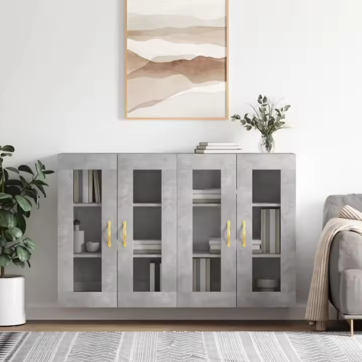 vidaXL Armarios de pared 2 uds madera de ingeniería gris hormigón - 1