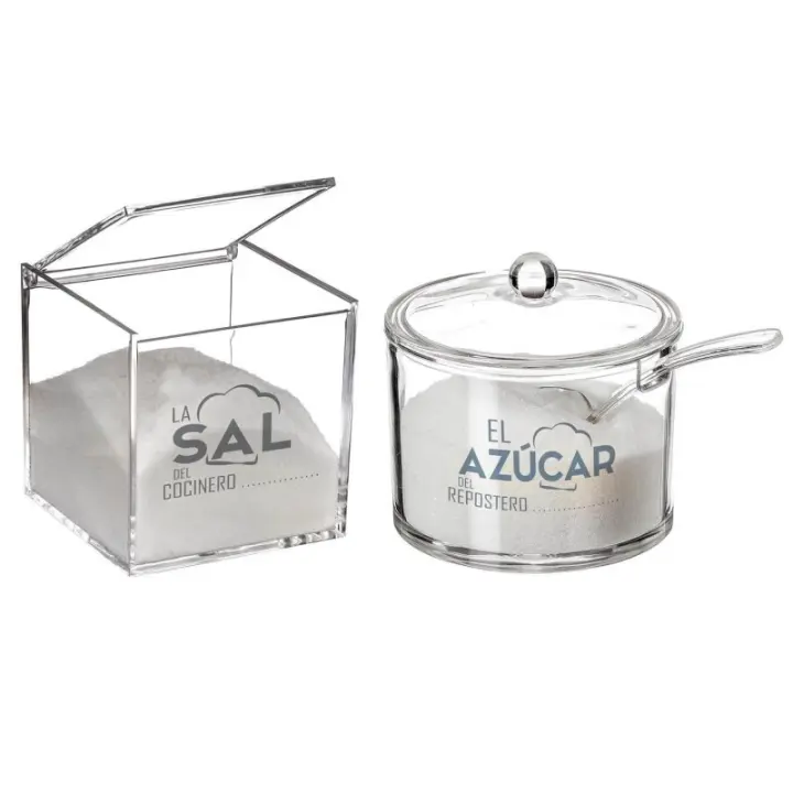 Dcasa Juego de salero y azucarero de cocina original acrilico diseño frase La sal del cocinero . - 1