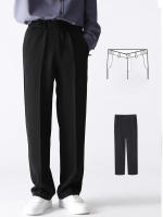 Pantalones Casuales Para Hombre Estilo Coreano Moda Primavera Otoño Poliéster Suelto Draped Trousers Pantalones Rectos Semi-anchos Con Bolsillos Cierre De Cremallera - details 0