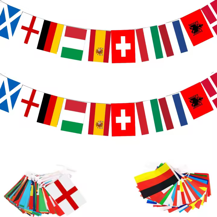 Banderas de Bunting EURO 2024-Banderas de Bunting DE LA Copa Europea 2024-Incluye 24 equipos para jardín, bar, restaurante, decoración de fiesta - 1
