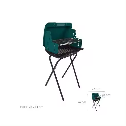 Saturnia Barbacoa Plegable Cayuse 47x43,5x96cm - Estructura Acero Esmaltado - Parrillas Acero Cromado - Regulable - Peso 4 Kg - 1