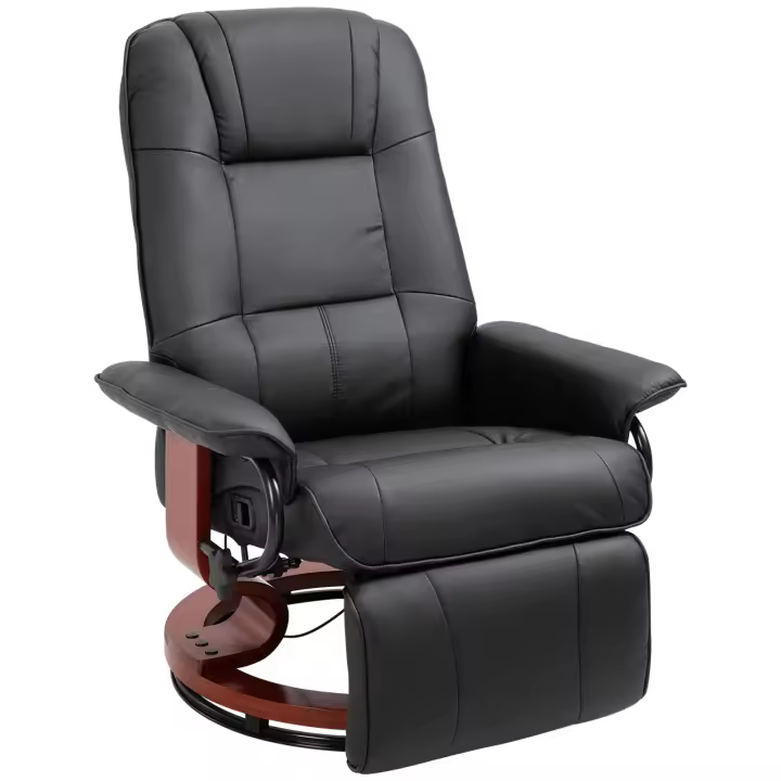 HOMCOM Sillón de relax Sillón de televisión giratorio con función reclinable, reposapiés, sillón reclinable con reposabrazos, patas de madera para sala de estar, dormitorio, cuero sintético - 1