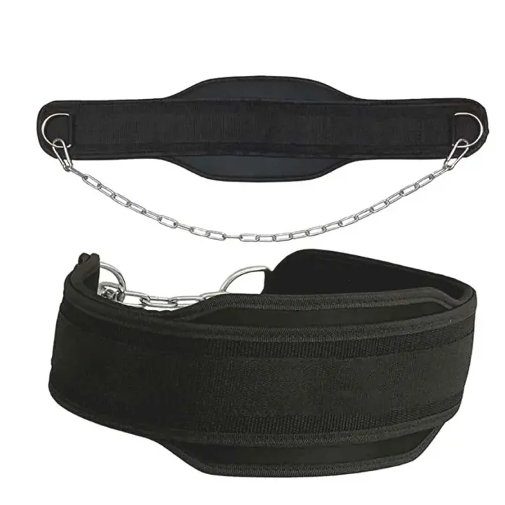 Levantamiento de pesas Dip cinturón neopreno espalda gimnasio cinturón con cadena para fitness bodybuilding pull up fuerza entrenamiento carga cintura Correa - 1