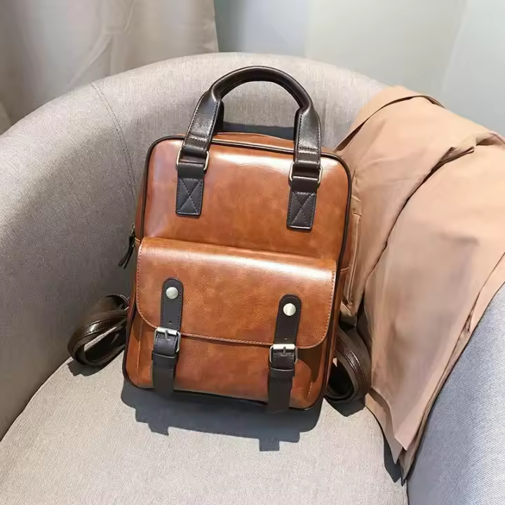 Mov-Mochilas antirobo para Mujer, mochilas escolares marrones para estudiantes, mochilas de viaje Grande de cuero para portáthil vintage impermeable para adolescentes - 1