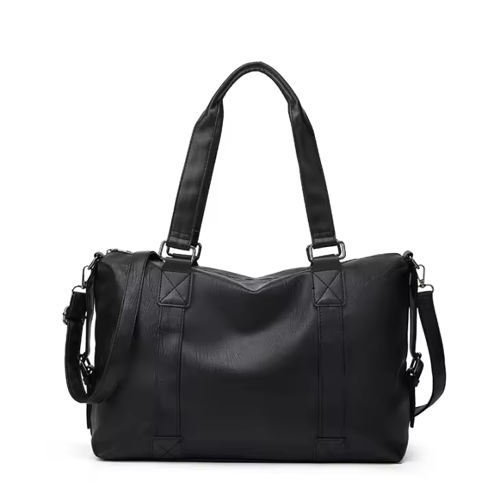 Bolso De Hombro Grande Para Mujer En Cuero Suave De Color Sólido Negro Bolso De Compras Grande Bolso De Viaje Cruzado Tote Para Dama - 1
