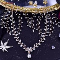YouLaPan Diadema De Boda Elegante Para Mujeres Con Rhinestone Y Hojas Simuladas Accesorio De Cabello De Novia Dorado Plata Tamaño 40CM*22CM - details 4