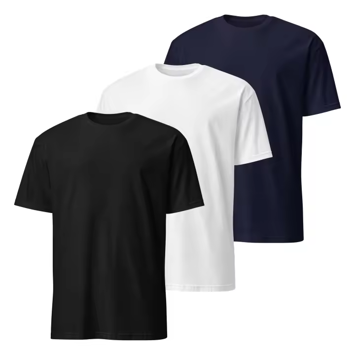 Pack de 3 Camisetas de Manga Corta para Hombre - 100% Algodón de Alta Calidad - Corte Regular Ligeramente Ajustado - Color Negro, Blanco y Azul Marino - Marca SO Wear Siempre Original - 1