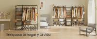 SONGMICS Perchero, Armario Abierto, con 9 Estantes, Estructura de Metal, Barra de Colgar, para Dormitorio, Salón, Entrada, Negro/Blanco - details 0