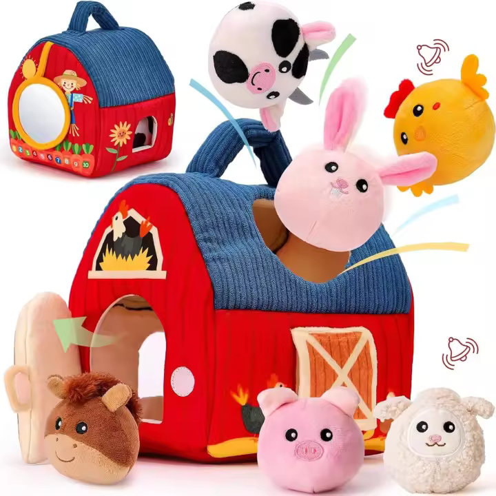 Juguetes Bebes 6-12 Meses - Animales Granja de Peluche Blandos con Sonajas, Arrugas, Espejo - Juguetes Montessori para Bebes 3 6 12 Meses - 1