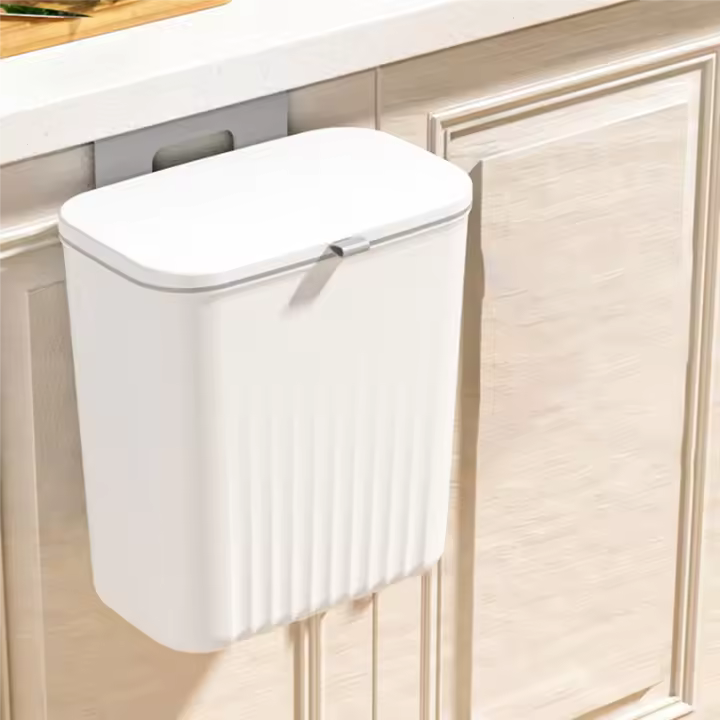 Cubo de basura de cocina para el hogar, cubierta deslizante colgante para puerta de armario, Cubo de almacenamiento, cubo de basura montado en la pared, blanco - 1