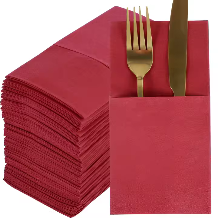 50Pcs Napkins De Sensación De Lino Desechables Con Bolsillo Para Cuchillo Y Tenedor Preflejados Como Servilletas De Tela Para Boda Y Fiesta - 1