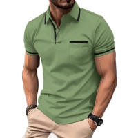 Camisa Polo Hombre Cuello En Cuello Corto Transpirable Casual Clásica Con Contraste Y Bolsillos Ligera Para Verano Streetwear - details 3