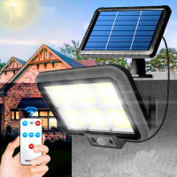 Luz solar LED exterior con sensor de movimiento | Foco LED regulable con mando a distancia | Lámpara solar independiente para la pared | Resistente al agua | Exterior, jardín y patio [Clase de eficiencia energética A++] | Marca - details 0