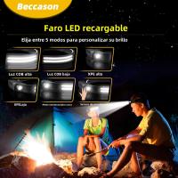 Lámpara Frontal LED+COB Con Sensor 5 Modos De Iluminación Recargable Batería Integrada 1200mAh Impermeable Linterna De Trabajo Para Camping Caza Senderismo Pesca Correr - details 11