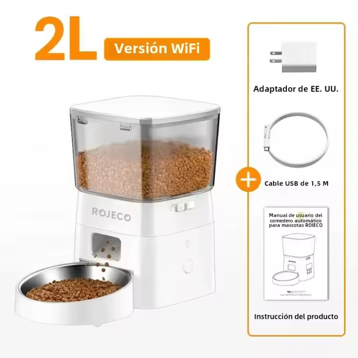 ROJECO Alimentador Automático Para Gatos 2L Inteligente Con Control Remoto Dispensador De Alimentos Secos Para Perros Kibble WIFI - 1