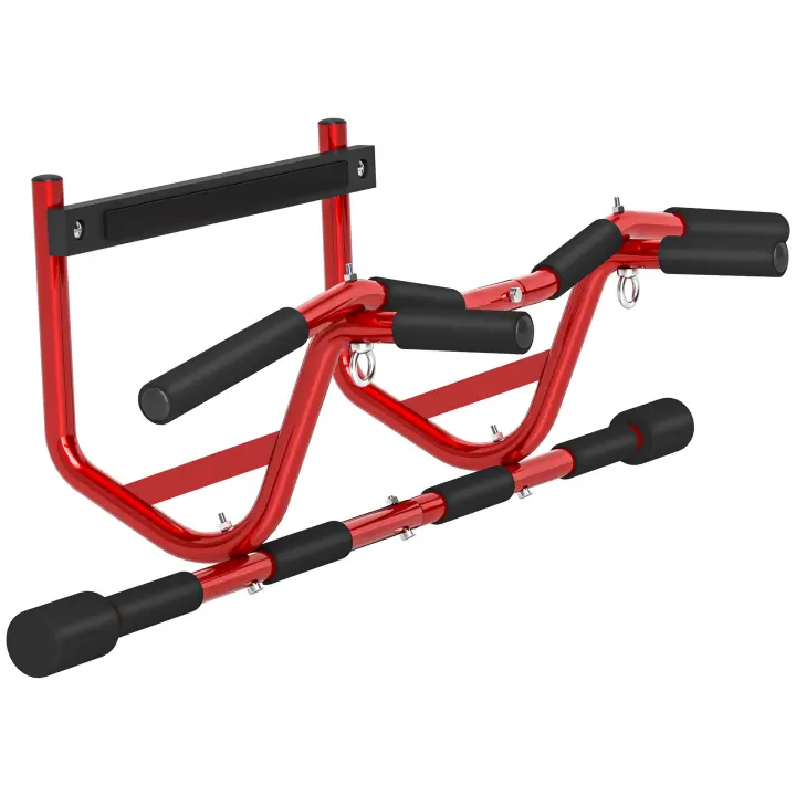SPORTNOW Barra de Dominadas Multifuncional Barra de Dominadas de Pared Carga 150 kg para Ejercicio y Entrenamiento en Casa Gimnasio Rojo y Negro - 1